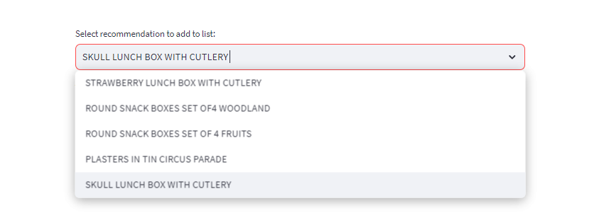 User selecting from recommendations